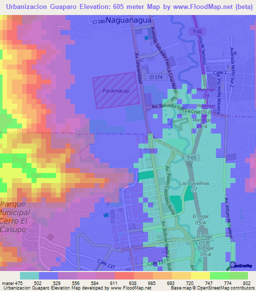 Urbanizacion Guaparo,Venezuela Elevation Map
