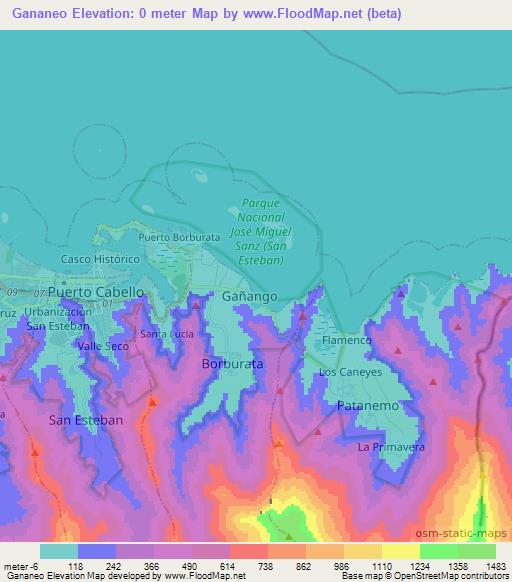 Gananeo,Venezuela Elevation Map
