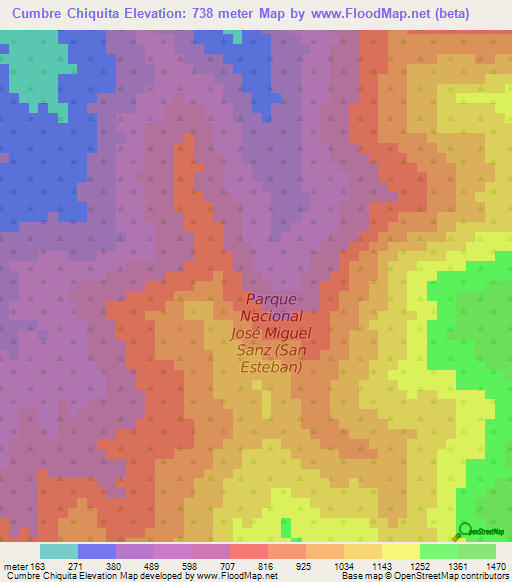 Cumbre Chiquita,Venezuela Elevation Map