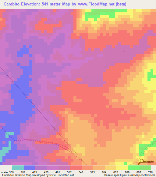 Carabito,Venezuela Elevation Map