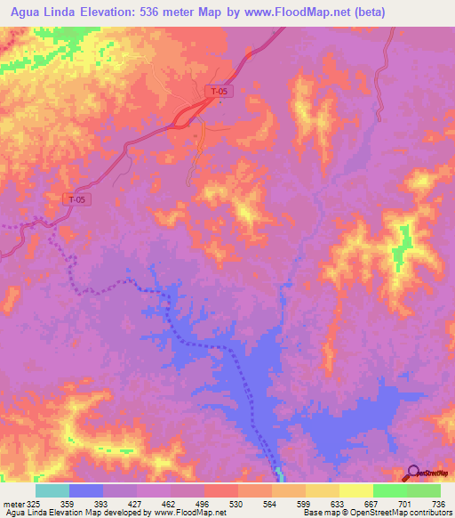 Agua Linda,Venezuela Elevation Map