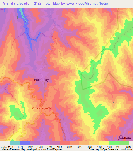 Visnaja,Venezuela Elevation Map
