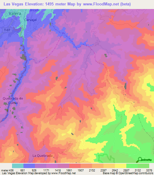 Las Vegas,Venezuela Elevation Map