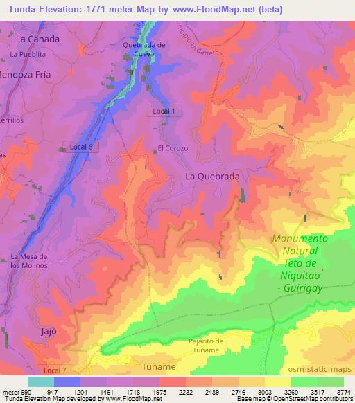 Tunda,Venezuela Elevation Map