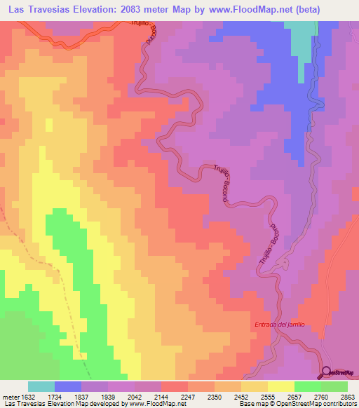 Las Travesias,Venezuela Elevation Map
