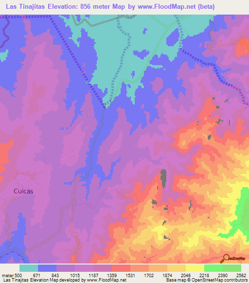 Las Tinajitas,Venezuela Elevation Map
