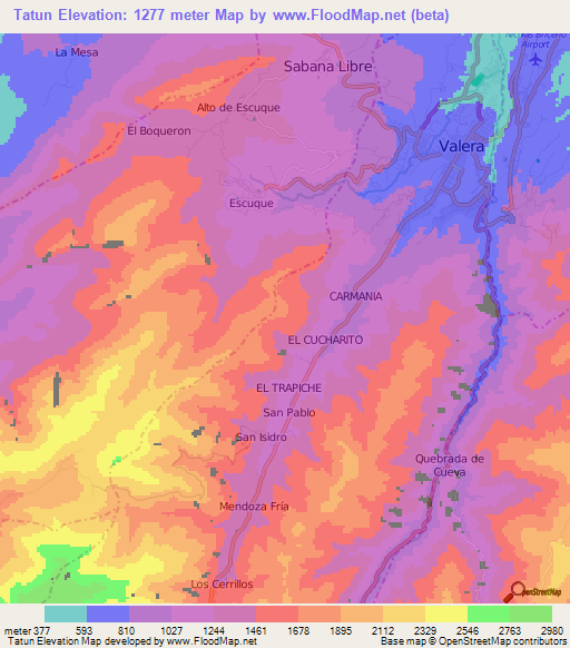 Tatun,Venezuela Elevation Map