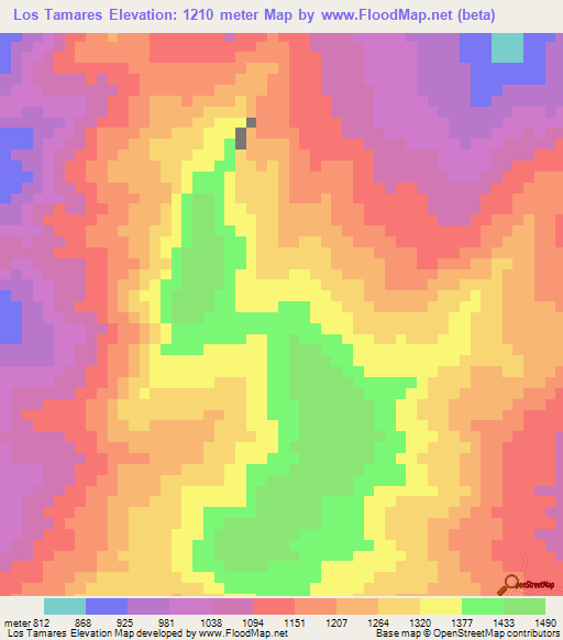 Los Tamares,Venezuela Elevation Map