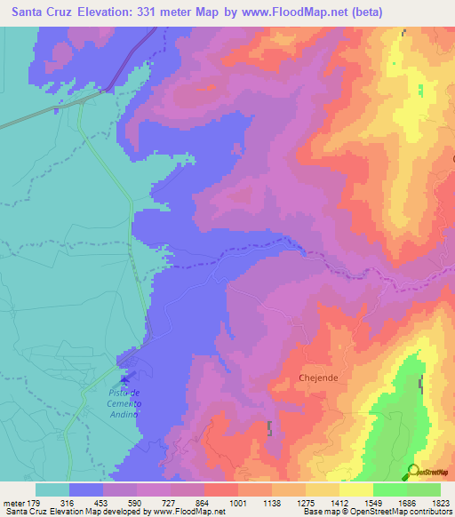 Santa Cruz,Venezuela Elevation Map