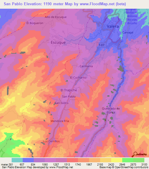 San Pablo,Venezuela Elevation Map