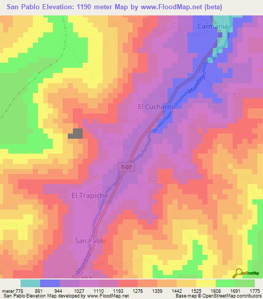 San Pablo,Venezuela Elevation Map