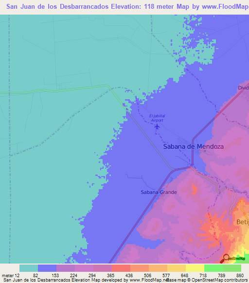 San Juan de los Desbarrancados,Venezuela Elevation Map