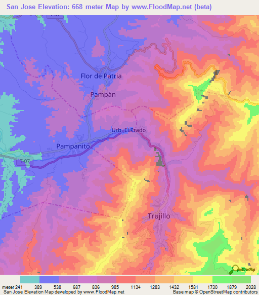 San Jose,Venezuela Elevation Map