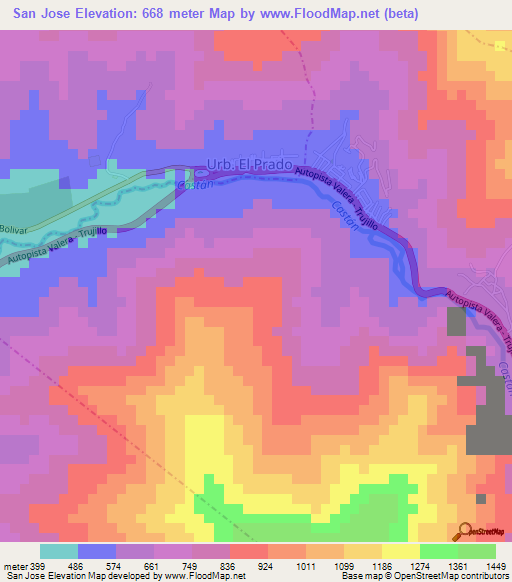 San Jose,Venezuela Elevation Map