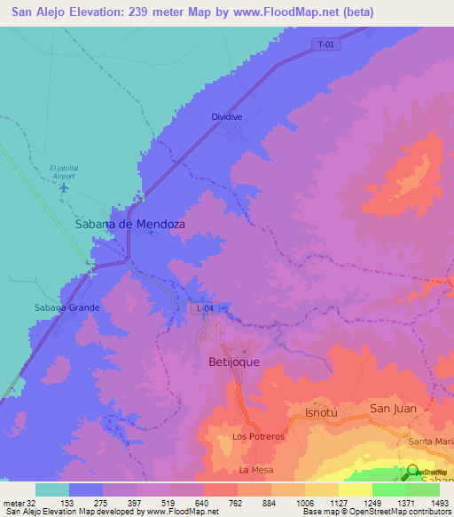 San Alejo,Venezuela Elevation Map