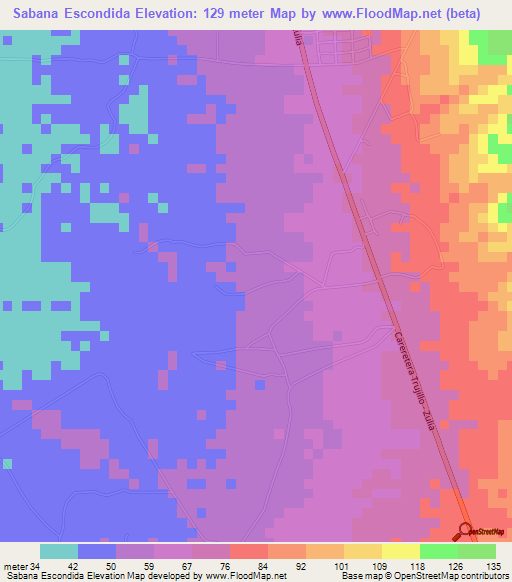 Sabana Escondida,Venezuela Elevation Map