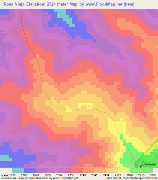 Rosa Vieja,Venezuela Elevation Map