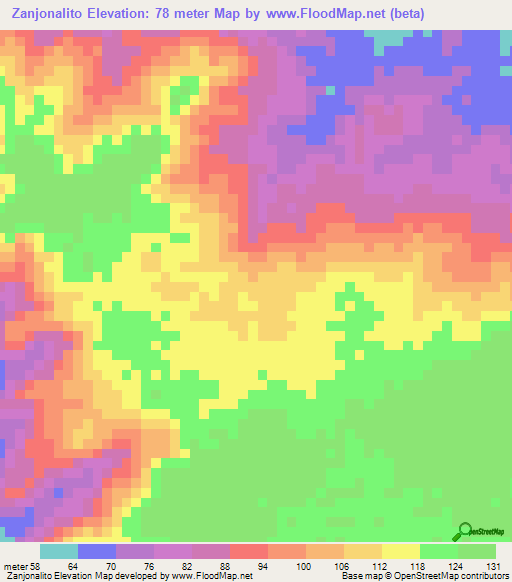Zanjonalito,Venezuela Elevation Map