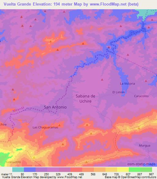 Vuelta Grande,Venezuela Elevation Map