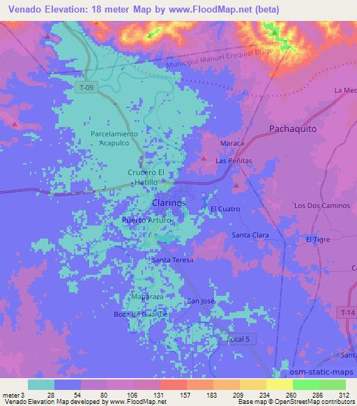 Venado,Venezuela Elevation Map