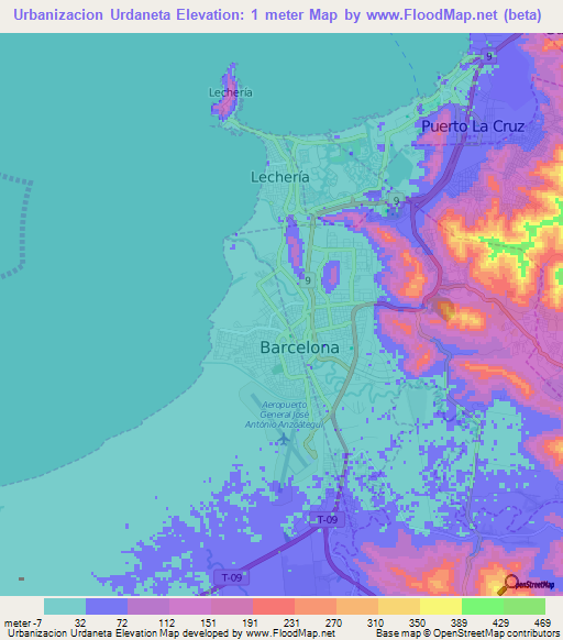 Urbanizacion Urdaneta,Venezuela Elevation Map