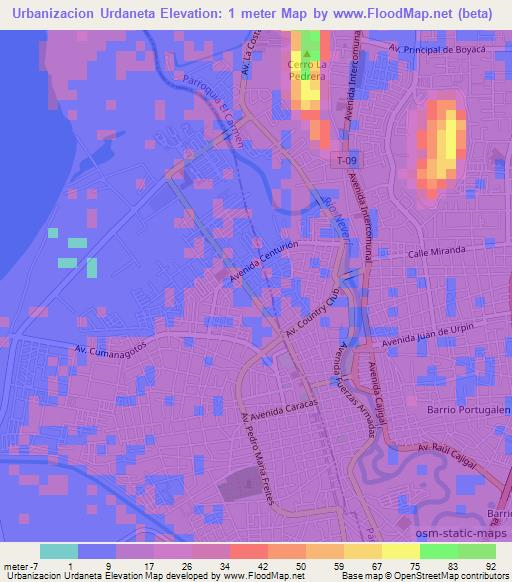Urbanizacion Urdaneta,Venezuela Elevation Map