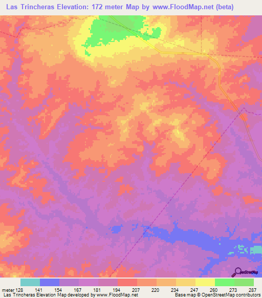 Las Trincheras,Venezuela Elevation Map
