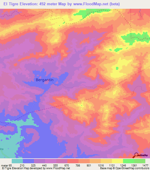 El Tigre,Venezuela Elevation Map