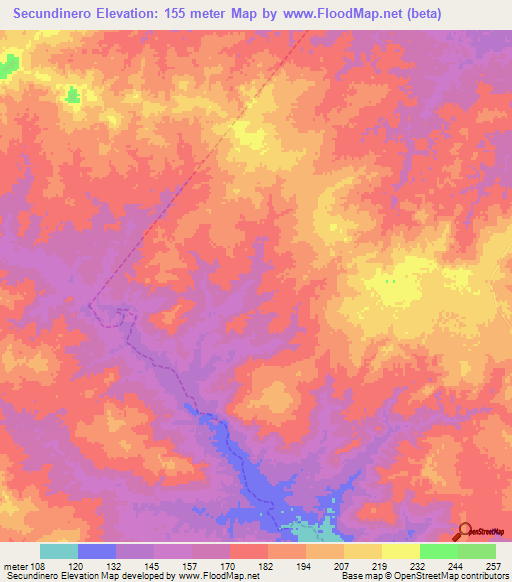 Secundinero,Venezuela Elevation Map
