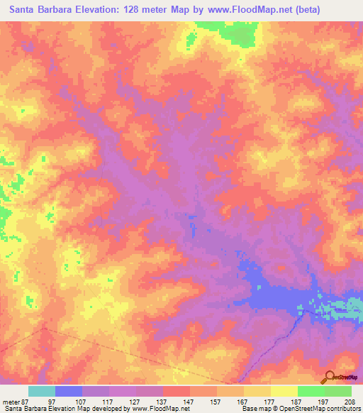 Santa Barbara,Venezuela Elevation Map