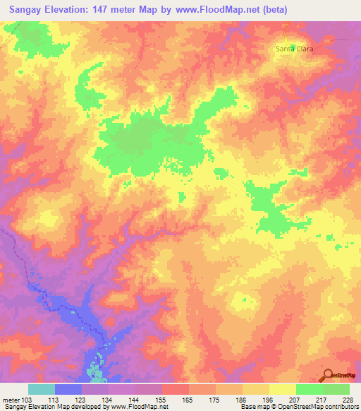 Sangay,Venezuela Elevation Map