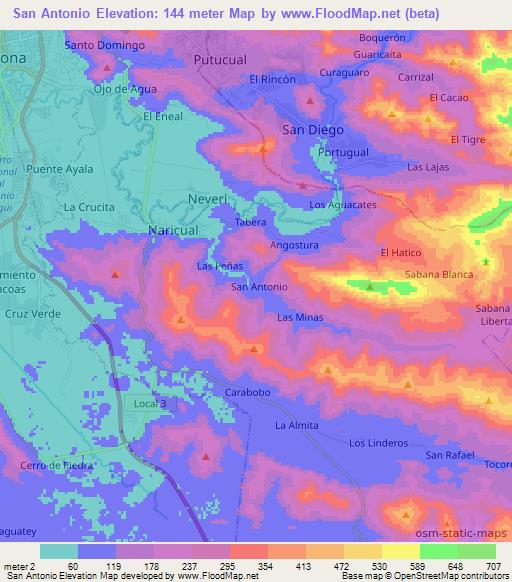 San Antonio,Venezuela Elevation Map