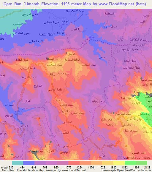Qarn Bani `Umarah,Yemen Elevation Map
