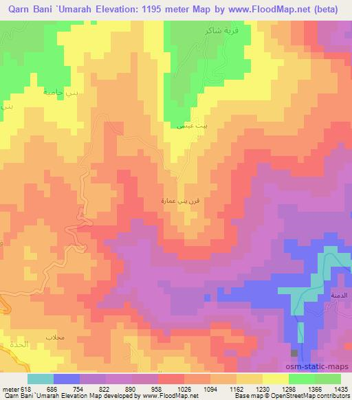 Qarn Bani `Umarah,Yemen Elevation Map