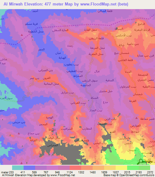 Al Mirwah,Yemen Elevation Map
