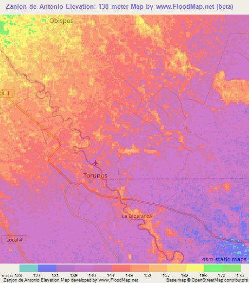 Zanjon de Antonio,Venezuela Elevation Map