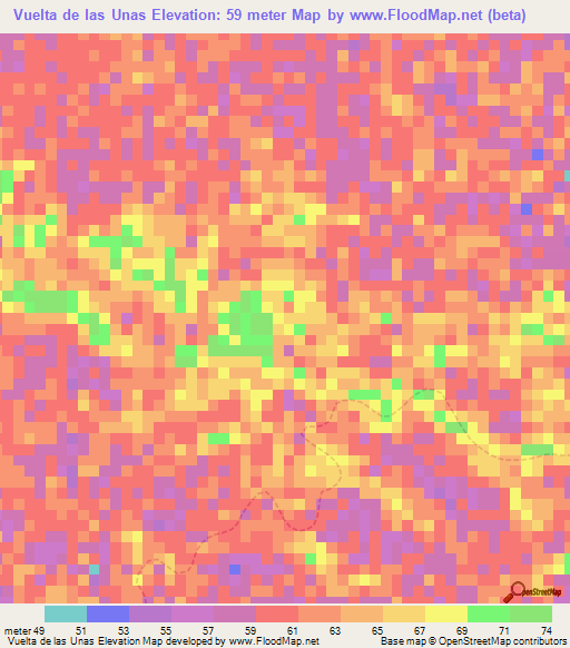 Vuelta de las Unas,Venezuela Elevation Map