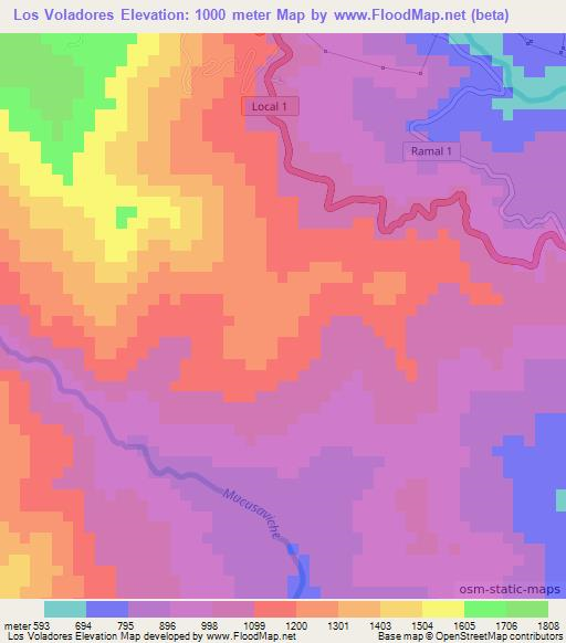 Los Voladores,Venezuela Elevation Map