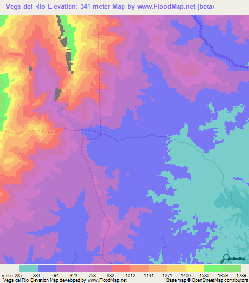 Vega del Rio,Venezuela Elevation Map