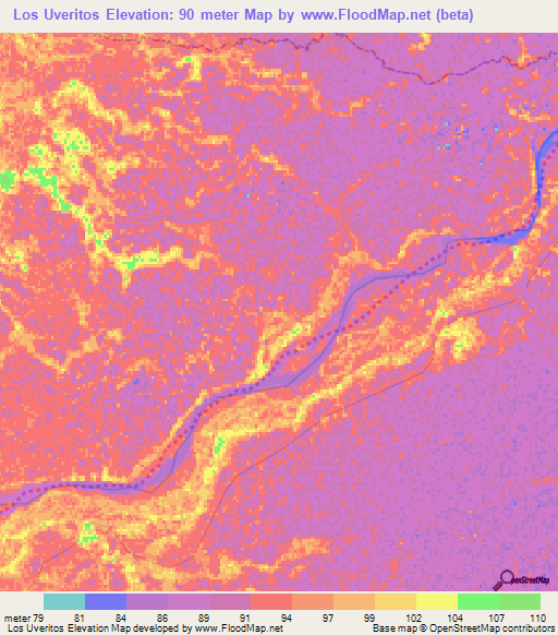 Los Uveritos,Venezuela Elevation Map