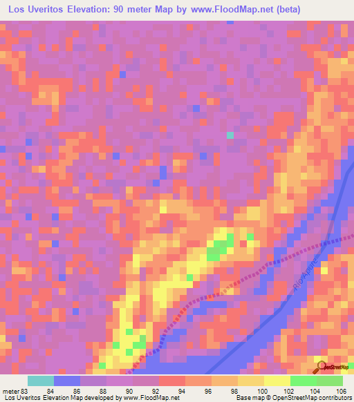 Los Uveritos,Venezuela Elevation Map