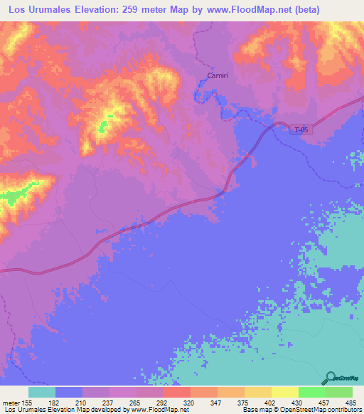 Los Urumales,Venezuela Elevation Map