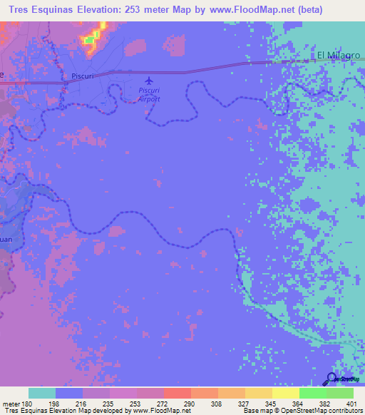 Tres Esquinas,Venezuela Elevation Map