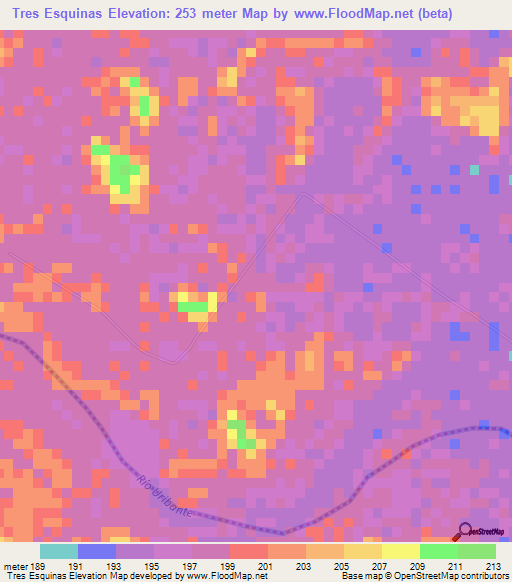 Tres Esquinas,Venezuela Elevation Map