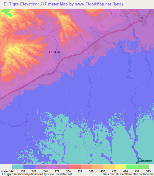 El Tigre,Venezuela Elevation Map