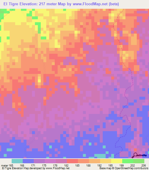 El Tigre,Venezuela Elevation Map