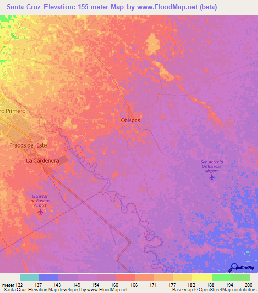 Santa Cruz,Venezuela Elevation Map