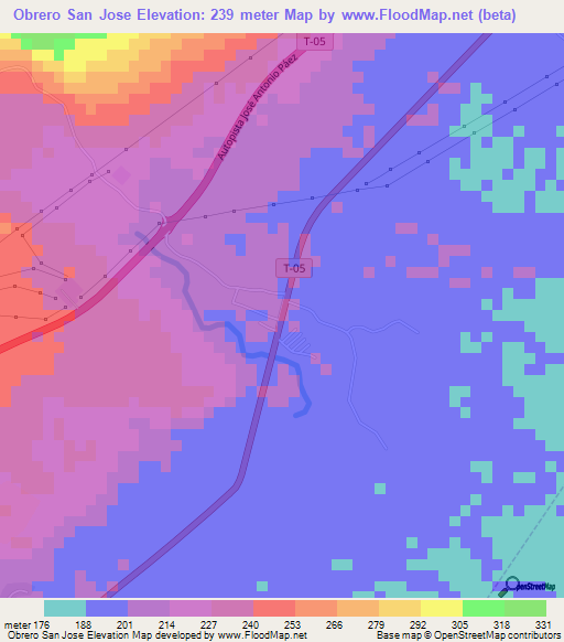 Obrero San Jose,Venezuela Elevation Map