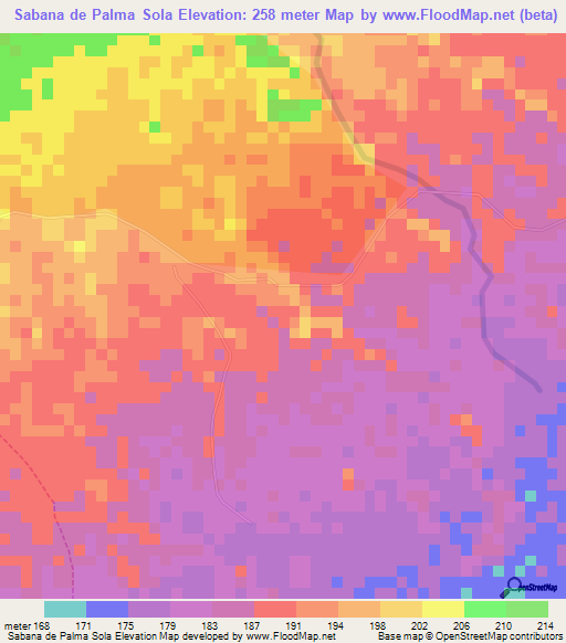 Sabana de Palma Sola,Venezuela Elevation Map