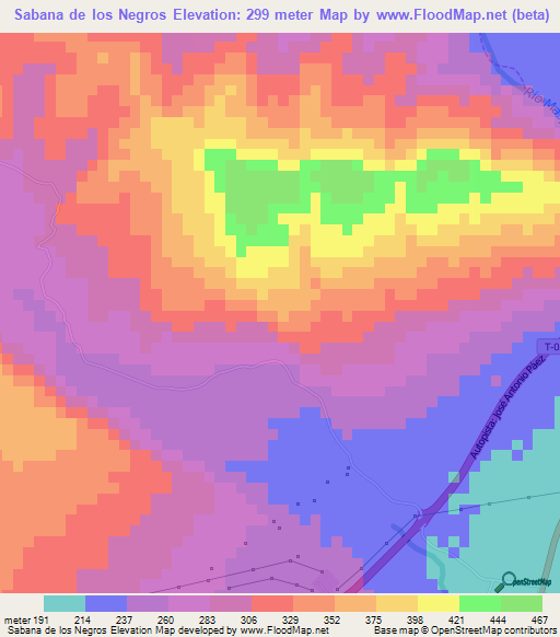 Sabana de los Negros,Venezuela Elevation Map
